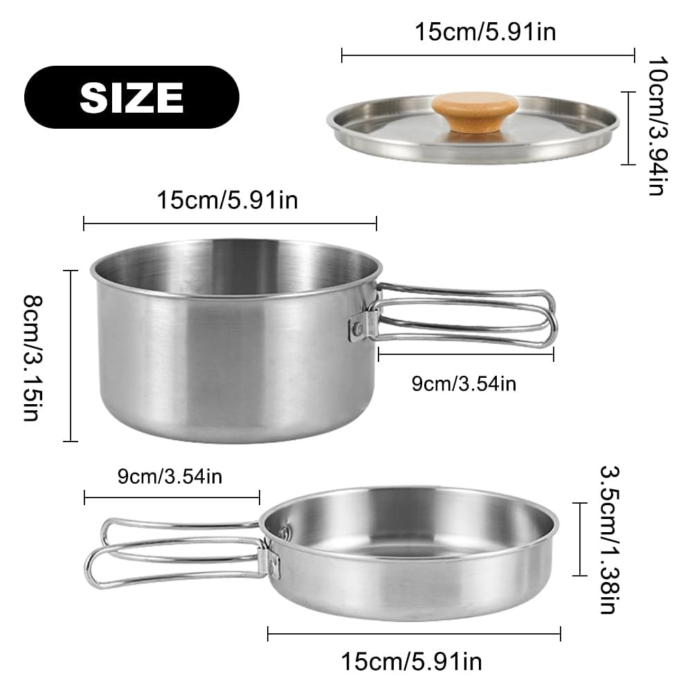 Pentole Set da Campeggio, Set Pentole Campeggio per 1-2 Persone Leggero e Compatto Pieghevole Accessori Cucina per Campeggio Trekking Picnic Escursionismo