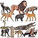 Totsmile 12PCS Large Safari African Wild Animal-Predator Toys for Kids 3 4 5+, Solid Plastic Zoo Animals Figurines for Boy Girl, Include Lion,Crocodile,Cheetah, Birthday Gifts Cake Topper Party Favor