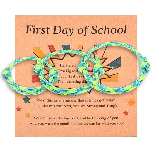 Leyung Juego de 3 pulseras para el primer día de escuela, para padre, madre, hijo, hija, familia, regalos para el regreso a clases, {'large_bracelet': '5 - 10 inches'}, Nailon, No es una piedra