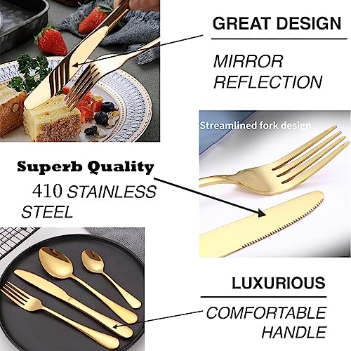Image of Diwali Gift Hampers Stainless Steel Mirror Finish 24 Pieces Luxury Gold Cutlery Set for 6 Persons with Gifting Box Diwali Gift Items for Friends Family Relatives Diwali Gift Box Pack Set