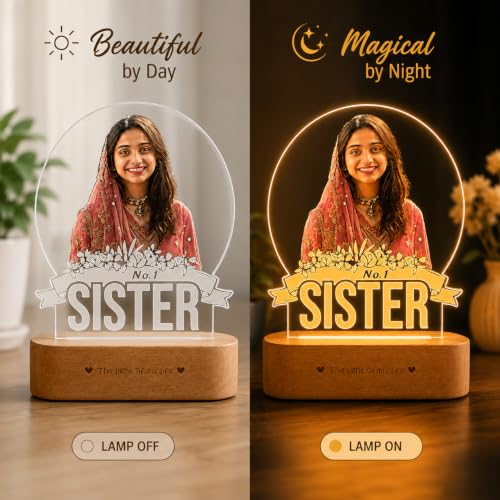 Image of ZOCI VOCI Personalized HD Color Photo Lamp for Sister with RGB Color Changing LED, Custom Acrylic Picture Lamp, Premium Raksha Bandhan Gift for Sister from Brother, No.1 Sister Memory Night Light