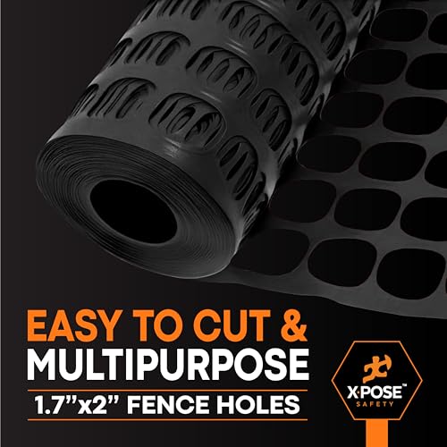 Image of Xpose Safety Plastic Mesh Safety Fence - Heavy Duty Black Temporary Garden Fence & Snow Fence, 4' x 50' Reusable Barrier Netting for Animal Control, Deer, Dogs, Construction