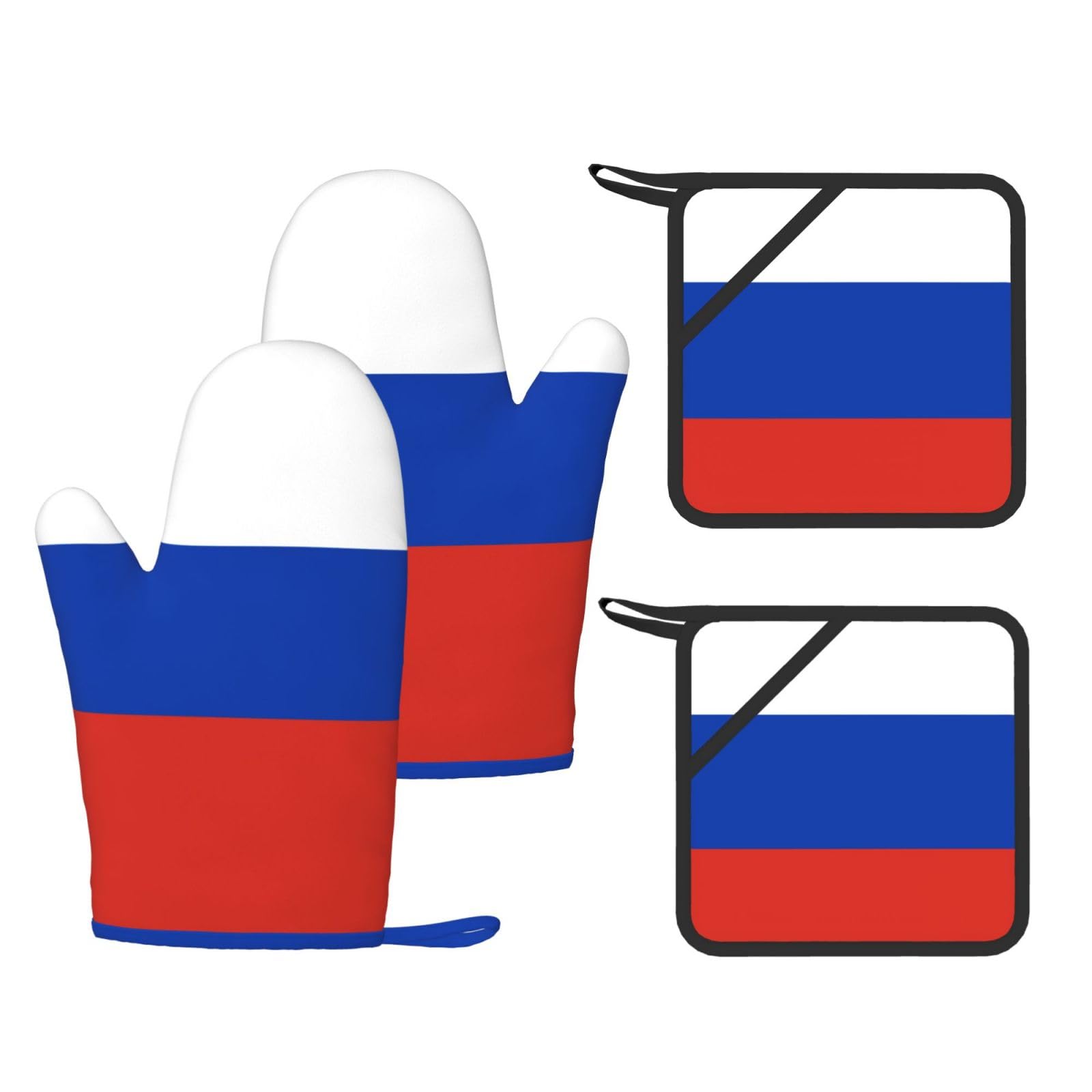 Russian flag Printed Oven Mitts with Pocket and Hot Pads, Silicone Non-Slip Kitchen Gloves for Baking BBQ
