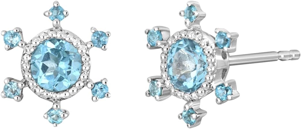 14K White Gold Color London Blue Topaz Stud Earrings