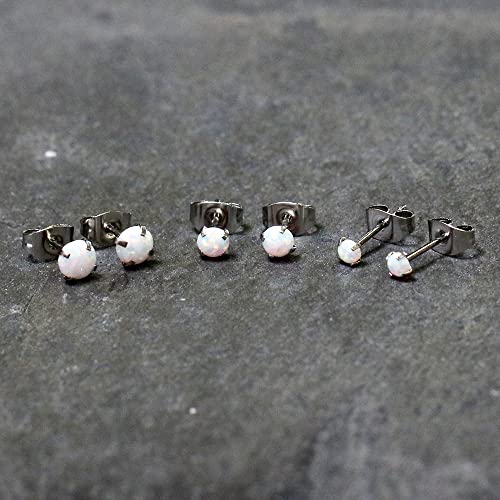 Body Candy Stainless Steel White Synthetic Opal Post Stud Earring Pack Of 3 #TOP7