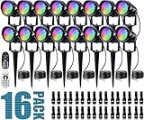 SUNVIE Christmas RGB Low Voltage Landscape Lights 12W LED Color Changing Landscape Lights Remote Control Waterproof Spotlights Outdoor Landscape Lighting for Yard Garden 16 Pack with Connector
