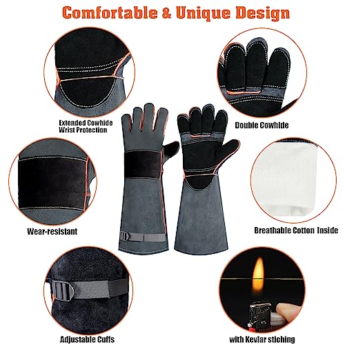 Leder Grillhandschuhe,Feuerfeste Handschuhe,Unisex Ofenhandschuhe,Grillhandschuhe mit Unterarmschutz,Wiederverwendbare Backhandschuhe,Hitzebeständige Grillhandschuhe für Grillen,Kochen,Backen,Draussen – Bild 3