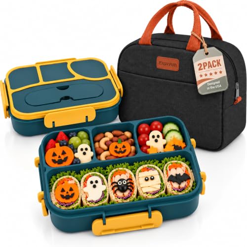 EASYFUN Bento Lunch Box Set Bento Box, 4-Compartment Lunch Containers,High Capacity Lunch Tote Bags for Work, Travel, Outdoor (Dark blue)