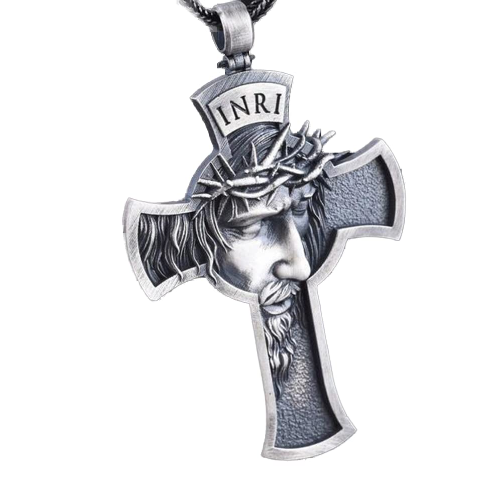RMYSUMCross Crucifix Pendant Necklace, Christian Catholic Baptism Antique Jesus Necklace, Bible Prayer Pendant Necklace Men's and Women's Gifts, (INRI,Stainless Steel, 22 inches Long)