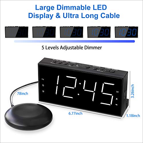 Extra Loud Alarm Clock With Bed Shaker For Heavy Sleepers, Digital Bedroom Clock For Deaf Hearing Impaired Deaf, Night Light Alarm Clock, Large Led Display,Dimmer, 2 Usb Charger,12/24H,Battery Backup #TOP3