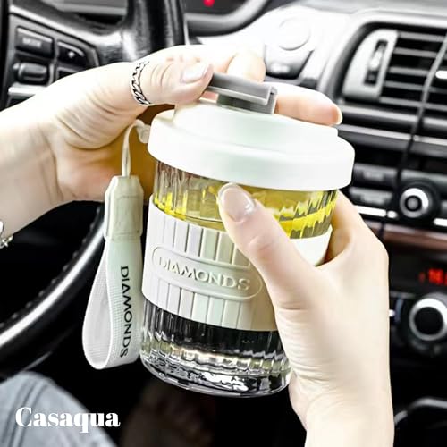 Image of Reusable Glass Coffee Cup with Lid & Silicone Sleeve - 500ml, Set of 1, Portable Borosilicate Glass Travel Mug, Leak-Resistant Coffee Tumbler with Carry Strap, Tea Cup for Home, Office