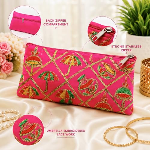 Image of Trendifly Embroidery Wedding Return Gift for Women Wholesale Bridal Traveling potli Bag with Zipper for Ladies Baby Shower Shagun Purse Gifting Haldi Mehandi for Girl