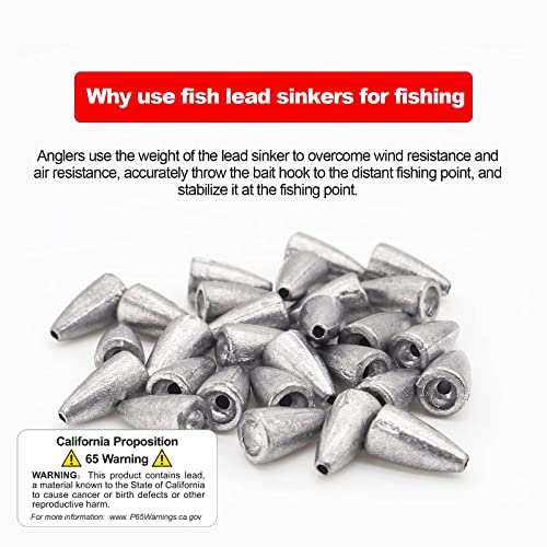 FREGITO 50pcs Fishing Weight Sinkers, Lead Worm Weights Fishing Sinkers for Bass Fishing Texas Rigs(3.5g)