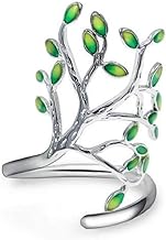 Tree of Life Adjustable Green Leaf Ring - 925 Sterling Silver - Women's Gift Idea for Christmas, Valentine's Day, Birthday, Silver