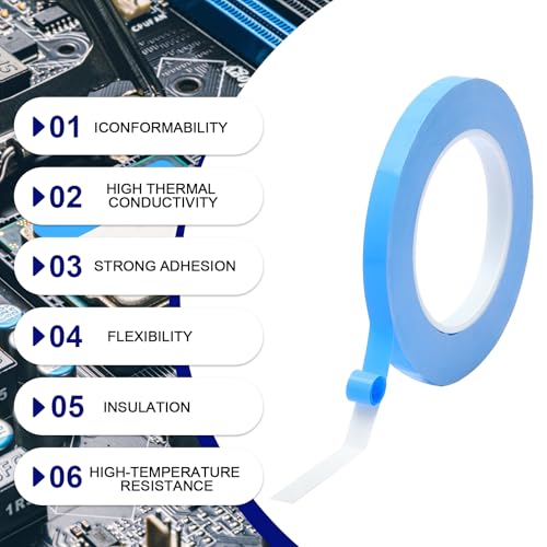 KQDRAVINE Termiczna dwustronna taśma klejąca, 25 m x 10 mm x 0,2 mm, klej przewodzący ciepło, samoprzylepna taśma klejąca do urządzeń elektronicznych, oświetlenia LED, przemysłu motoryzacyjnego