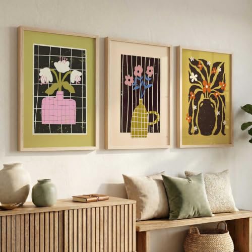 Image of kotart Boho Art Home Decoration Painting | Aesthetic Paintings With Frame For Living Room Bed Room Hotel Wall Decor Digital Reprint Set of 3 (14x20 Inch)