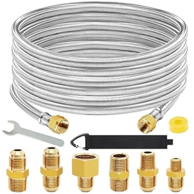 20 Feet High Pressure Braided Propane Hose Extension with Conversion Coupling 3/8" Flare to 1/2" Female NPT, 1/4" Male NPT, 1/8" NPT Male,3/8" Male NPT, 3/8" Male Flare for BBQ Grill, Fire Pit, Heater