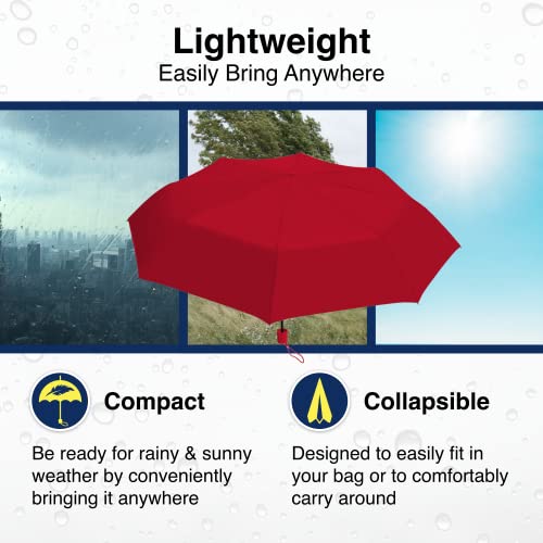 Weather Station Mini Rain Umbrella, Manual Folding Umbrella, Windproof, Lightweight And Packable For Travel, Full 42 Inch Arc, Red #TOP4