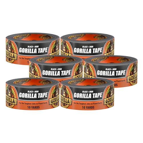 Gorilla Tape Duct Tape, 1.88 in x 10 yd, Black (Pack of 6)