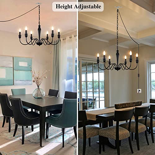 Image of ETONIMERR 6 Lights Black Plug in Chandelier Farmhouse Pendant Light Plug in