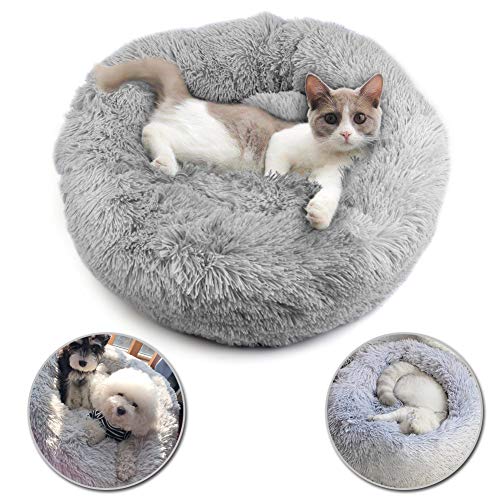 Dog Bed for Small & Medium Dogs,24’’x24’’ Washable Donut Plush Calming Pet Bed,Waterproof