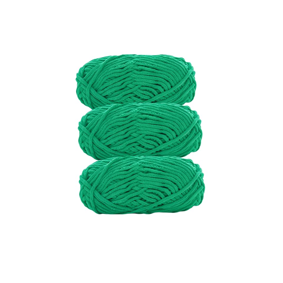 Soft Baby Wool for Knitting, 3 x 100g, Super Soft Velvet Chenille Yarn, Fluffy Soft Wool, Crochet Yarn for DIY Knitting Projects (08 Green)