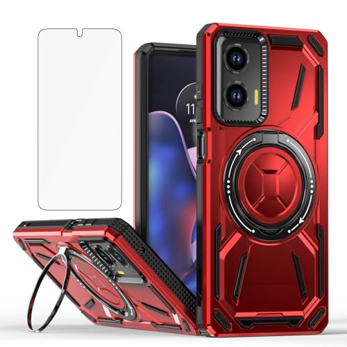 Coque Moto G Stylus 5G 2024 antichoc avec béquille et verre trempé rigide rouge