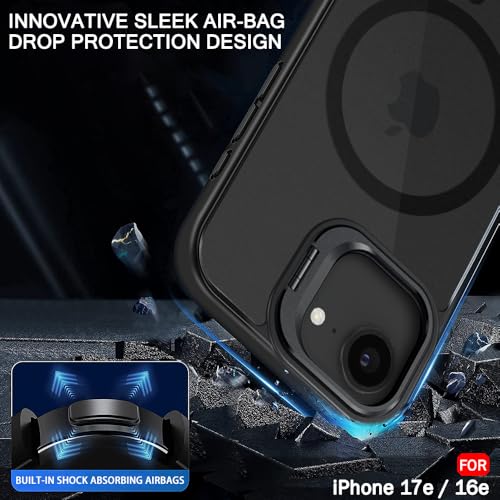 Image of TheGiftKart for iPhone 16e / iPhone 17e Case, Matte Frosted Hard Back Cover Compatible with MagSafe, Built-in Stand, Hybrid Shockproof Back Cover Case (PC & TPU, Translucent Black)