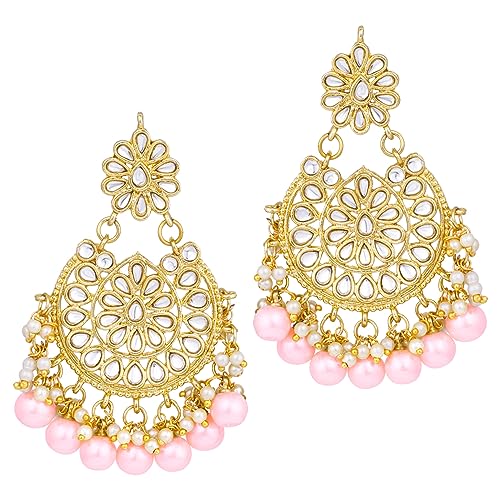 Image of Peora Kundan & Beads Studded Necklace Earrings & Maangtikka Set Ethnic Jewellery for Women & Girls