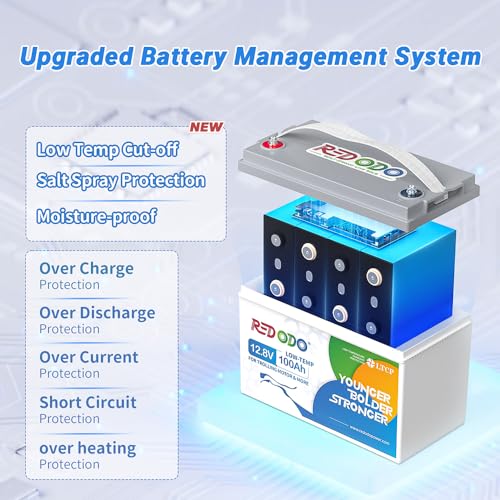 Image of Redodo 12V 100Ah Lithium LiFePO4 Battery, Low-Temp Protection, Built-in 100A BMS, 10-Year Lifetime, Perfect for Cold Areas, Trolling Motor, Boat, RV, Off Grid 4 Pack