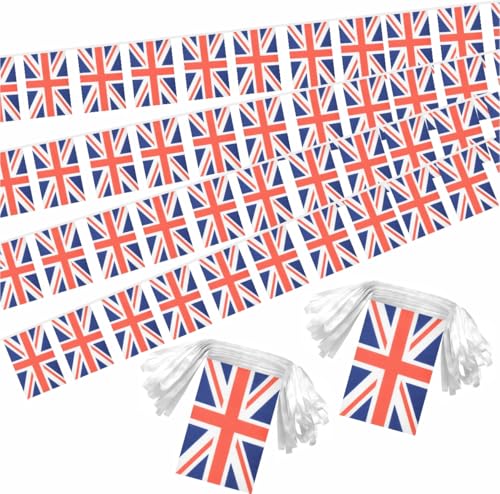 Image of 2 Pack Union Jack Flag Banner String Small Mini 66 Feet 60 Pcs UK British Hanging Flags Decoration