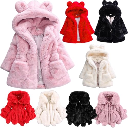 Kids Girls Winter Warm Coats Jacket Clothes Outwear Overcoat Ear Hooded Faux Fur Thicken Fleece Toddler3