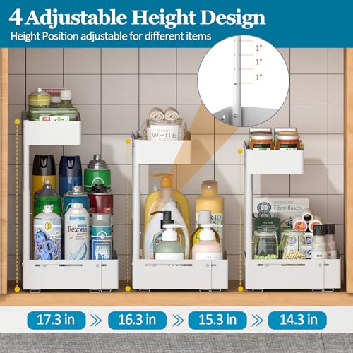 REALINN Organizador Expandible Bajo Fregadero, Organizador de 2 Niveles con Altura Ajustable, Estante Extraíble para Cocina, Baño y Lavandería, Blanco, 1 Unidad miniatura 2