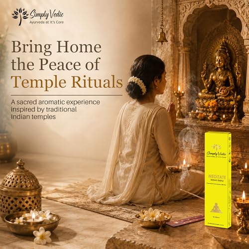 Image of Simply Vedic Luxe Indian Temple Incense Sticks (50 Sticks) Hand Rolled Masala Agarbatti with Holder | Natural Long Lasting Fragrance for Puja Aarti Meditation Home Fragrance Low Smoke