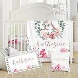 KAINSY Personalized Crib Bedding Set - Safe Comfortable Baby Blanket, Fitted Sheet, Pillow, Changing Pad Cover - Custom Gift, Matching Set - 3 Piece Toddler Bedding Set(Fixed Size)