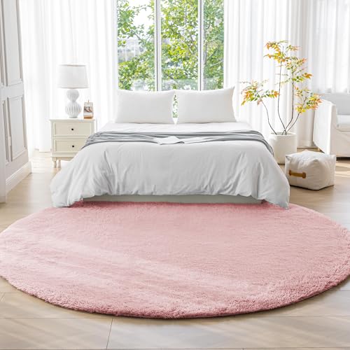 Tapete redondo esponjoso lavable 4' rosa miniatura 2