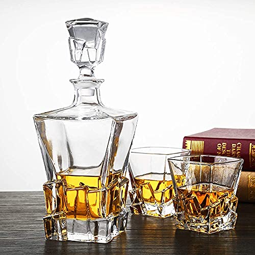 Image of Whiskey Decanter & Glasses Set, Large Lead-Free Crystal Glass, Tasting Cups Scotch Old Fashioned Glass, Wine Bottle for Drinking Irish Whisky, Bourbon, Tequila (Ice cubes, 1 Decanter & 6 Glasses Set)
