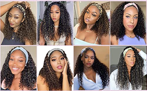 Image of Headband Wig Curly 1B /27 Deep Wave 18 Inches 100% Human Hair ,Headband wigs for black women Glueless None Lace Front Wigs Machine Made 150% Density headband wig human hair with Headbands(18 Inches)