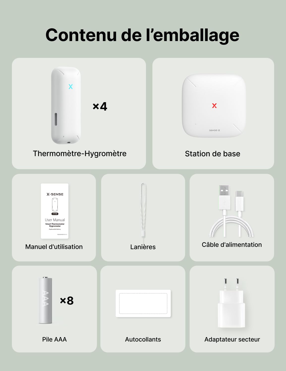 X-Sense WiFi Thermomètre Hygromètre Intérieur, Smart Moniteur de la Température et de l'Humidité avec Station de Base SBS50, Alertes sur l'App, Exportation Gratuite des Données Stockées, STH0B41