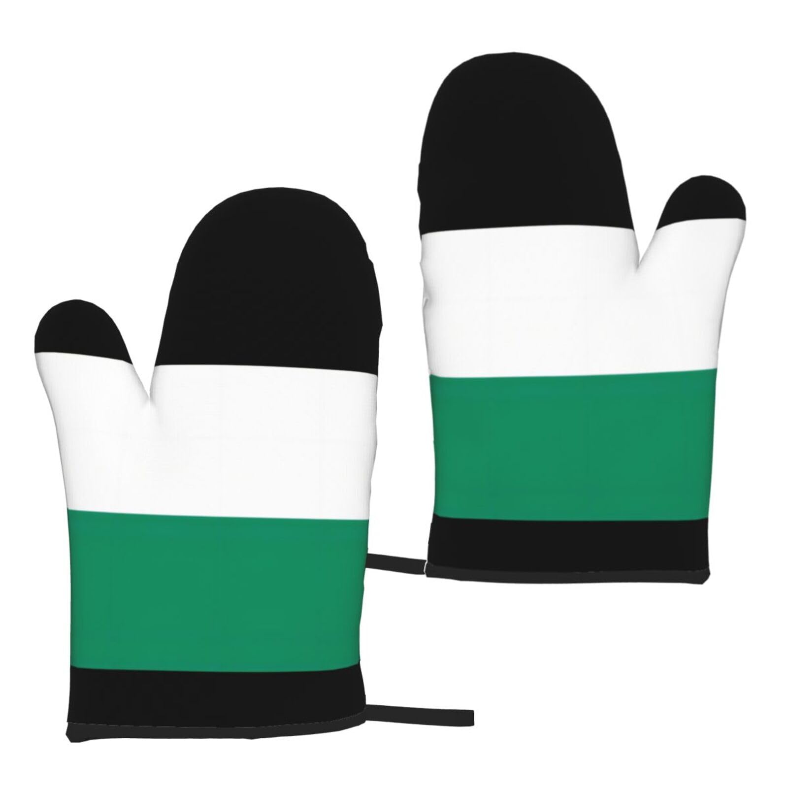 Nimongt Women's Black Palestine Flag Print Adults Universal Fit Heat Resistant Oven Gloves Reusable Cooking Outdoor Grilling