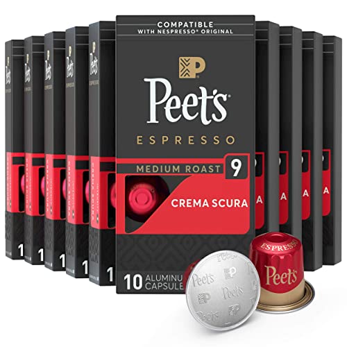 Peet's Coffee, Medium Roast Espresso Pods Compatible with Nespresso Original Machine, Crema Scura Intensity 9, 100 Count (10 Boxes of 10 Espresso Capsules)
