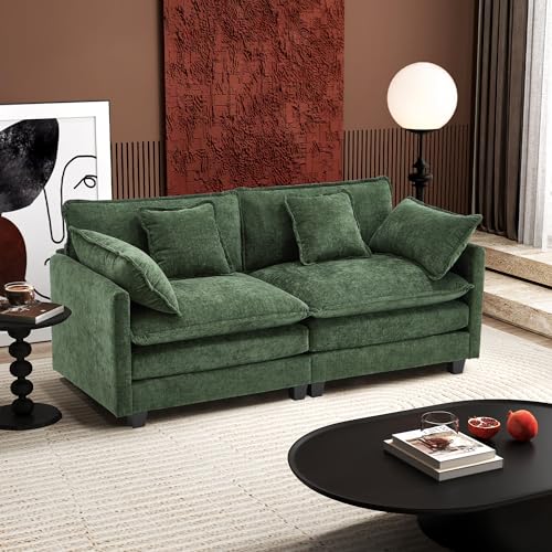 Image of Ihanherry Cloud Sofa 77 Inch Loveseat, Modern Sectional Couch, 2-Seats Sofa for Living Room Bedroom and Apartment, Comfy Double Layer Upholstered Seat Cushion, Breathable Chenille Fabric, Green