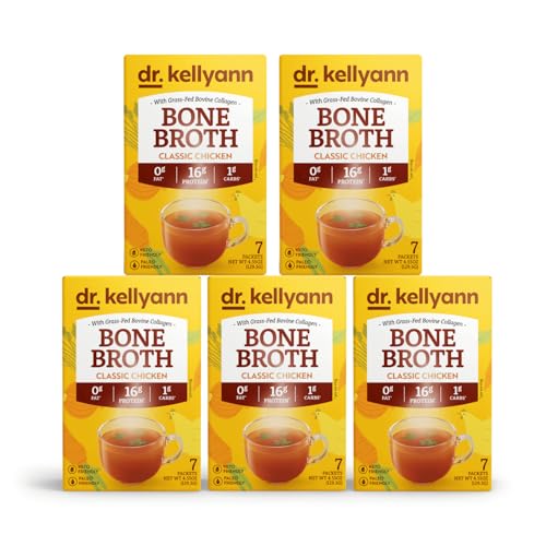 Image of Dr. Kellyann Bone Broth Collagen Powder Packets (35 Servings) - Grass-Fed Hydrolyzed Collagen, Keto & Paleo-Friendly, 5 Pack