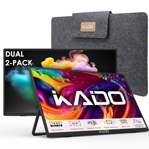 Image of Kado Dual Portable 2-Pack 15.6'' FHD 1080p Ultra-Slim Laptop Monitor | 1920x1080 IPS Display with Built-in Speakers, 180 Kickstand Stacked Desktop Setup Office Gaming Daytrading Multi-tasking