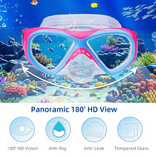 Equipo de Snorkel para Niños, Set de Snorkel para Edades 5-15, Máscara de Buceo con Cristal Templado y Vista Panorámica de 180 Grados miniatura 4