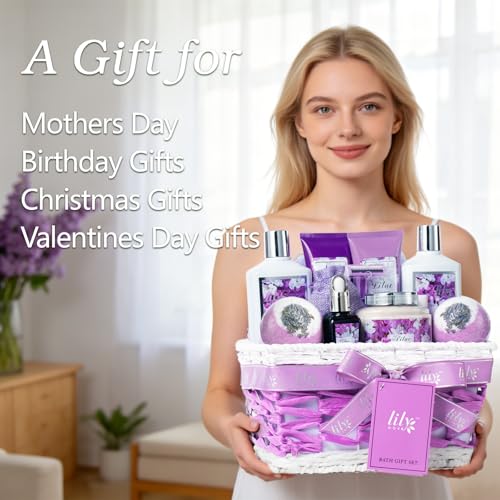 Image of 17Pcs Spa Gifts Spa Kit - Perfect Lavender Lilac Spa Gift Baskets for Women | All-occasion spa gifts for women & mom, Christmas, Mother's Day, Valentine's, Birthday. Hydrating for all skin types