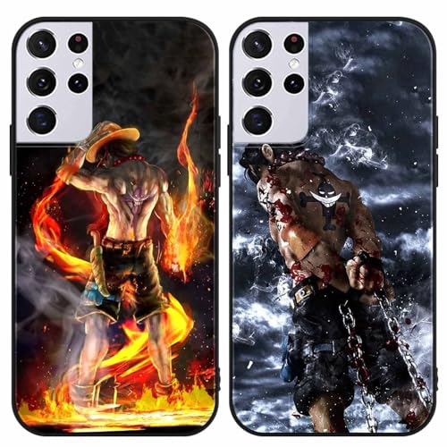 PBNDJVG 2 Pièces Coque pour Samsung Galaxy S21 Ultra(5G) 6.8 Pouce, Anime One Piece Ace Manga Dessin Animé Motif Étui Protection Housse de Silicone TPU...