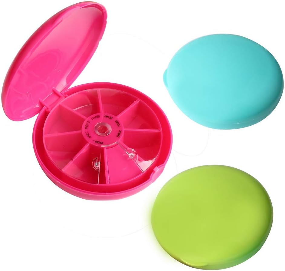 nuosen Pill Box,3 Packs Pill Cases 7 Day Medicine Pill Organiser With Clamshell & Spinning Open Design Pill Dispensers Weekly Pill Reminder