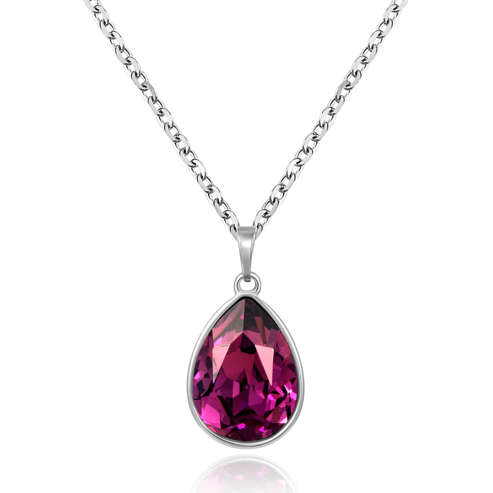 XUPINGTeardrop Pendant Necklace Birthstone Crystal Sparkling Necklace for Women Wedding Party Accessories Gift