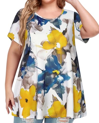Image of JOELLYUS Plus Size Tops for Women Tunic Floral Casual Short Sleeves T Shirts Flowy Blouses 2026